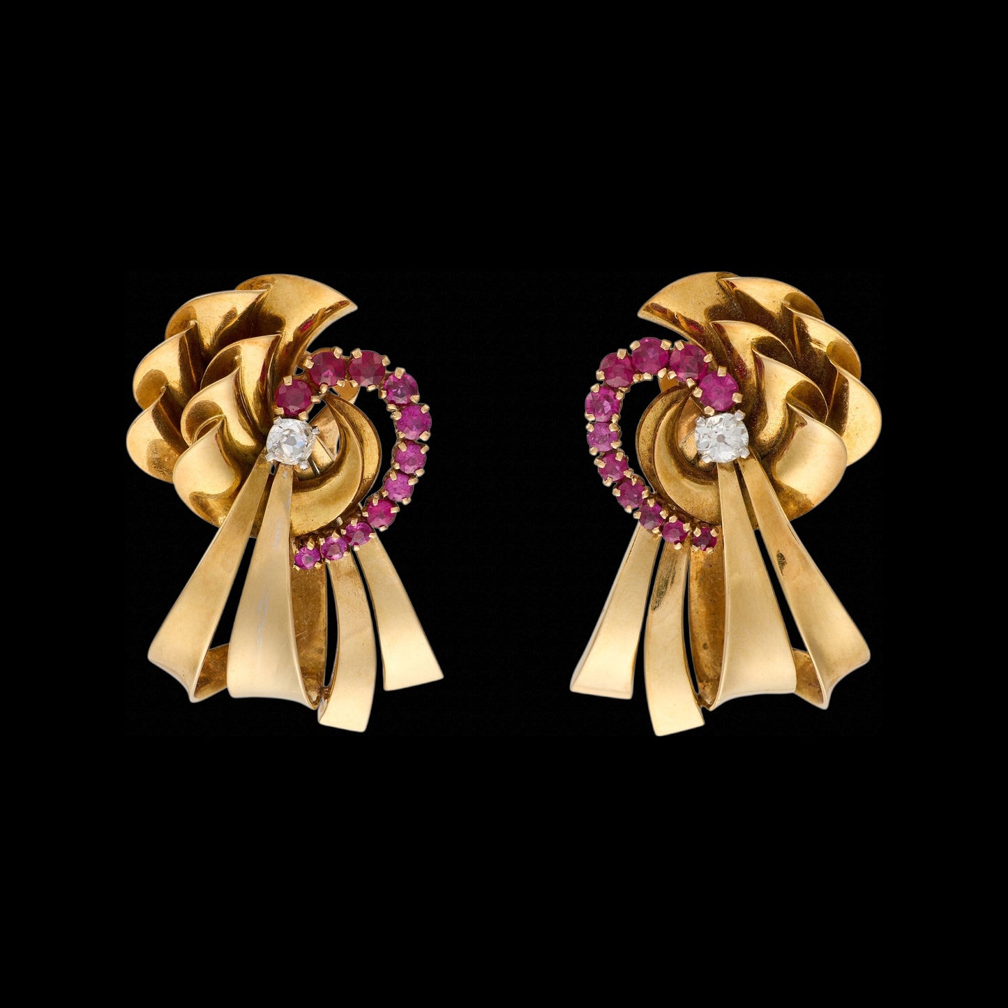 Retro Ruby and Diamond Earrings
