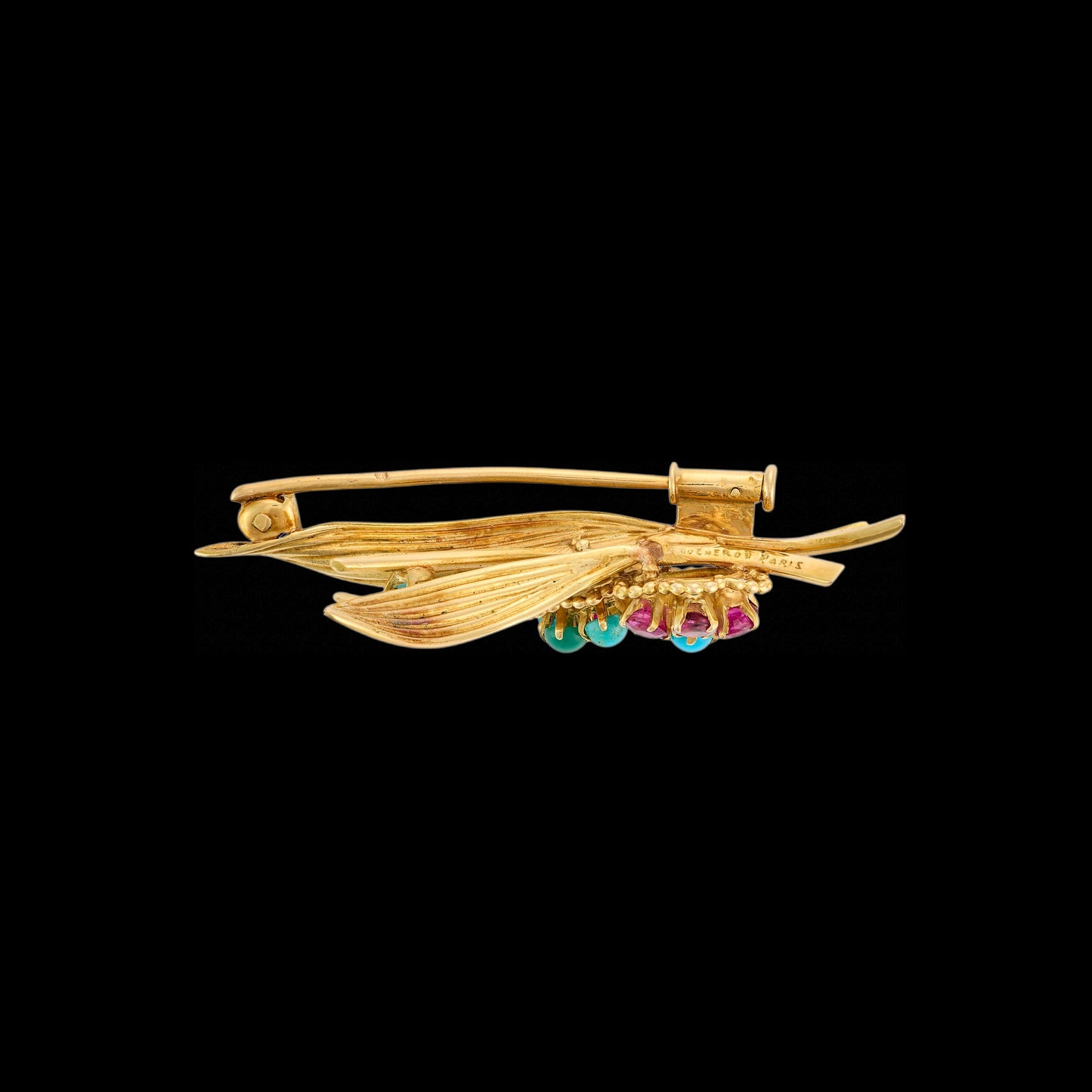 Boucheron Turquoise and Ruby Flower Brooch