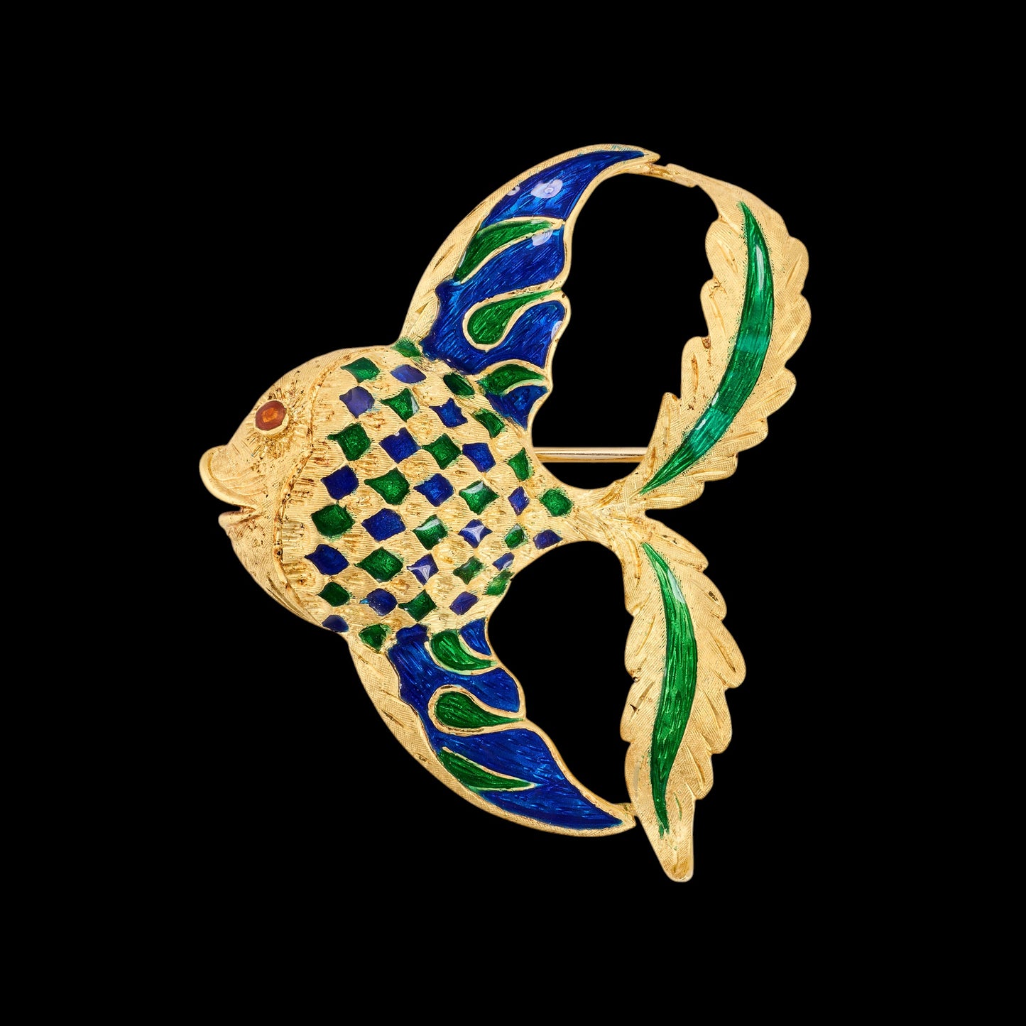 Italian Enamel & Gold Fish Brooch