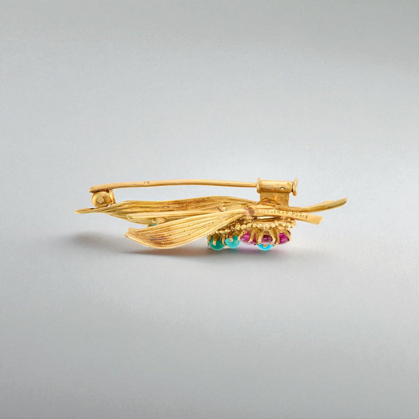 Boucheron Turquoise and Ruby Flower Brooch