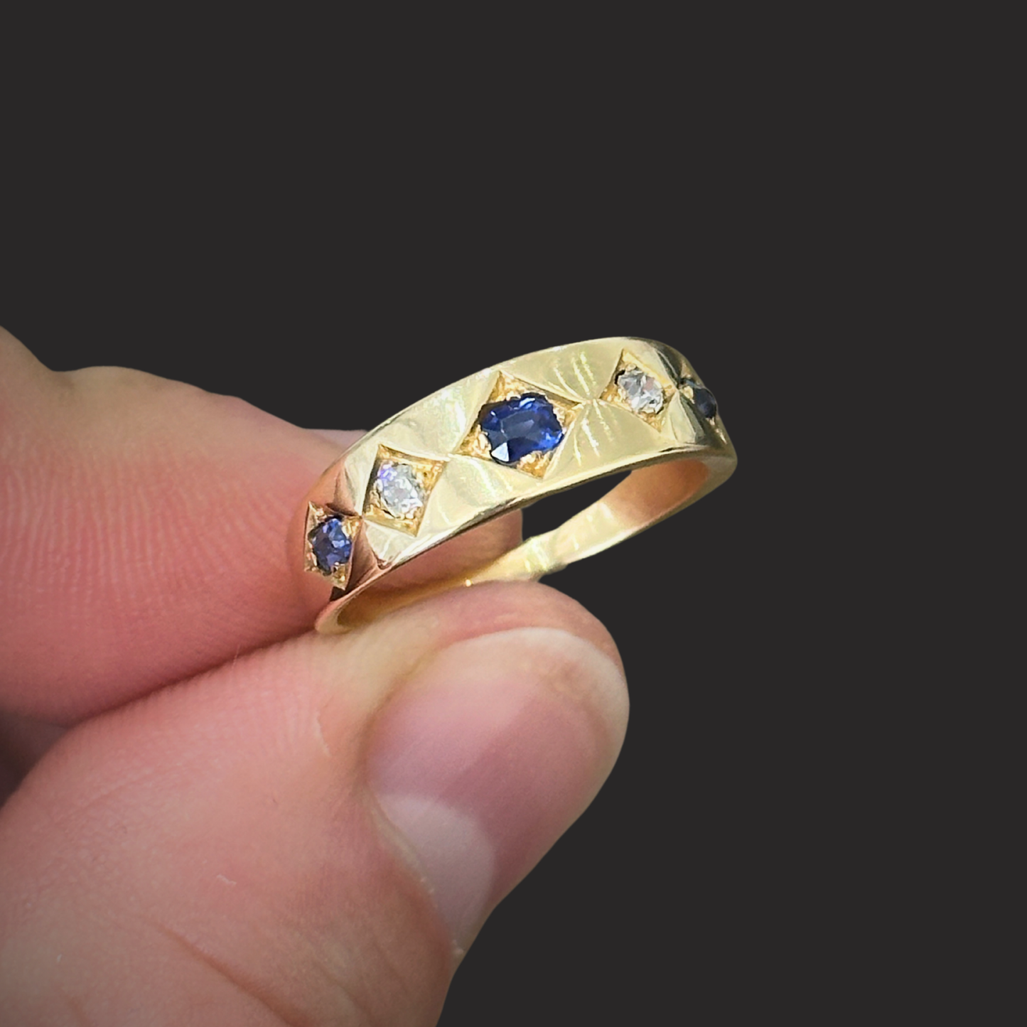 Antique Sapphire and Diamond Gypsy Ring