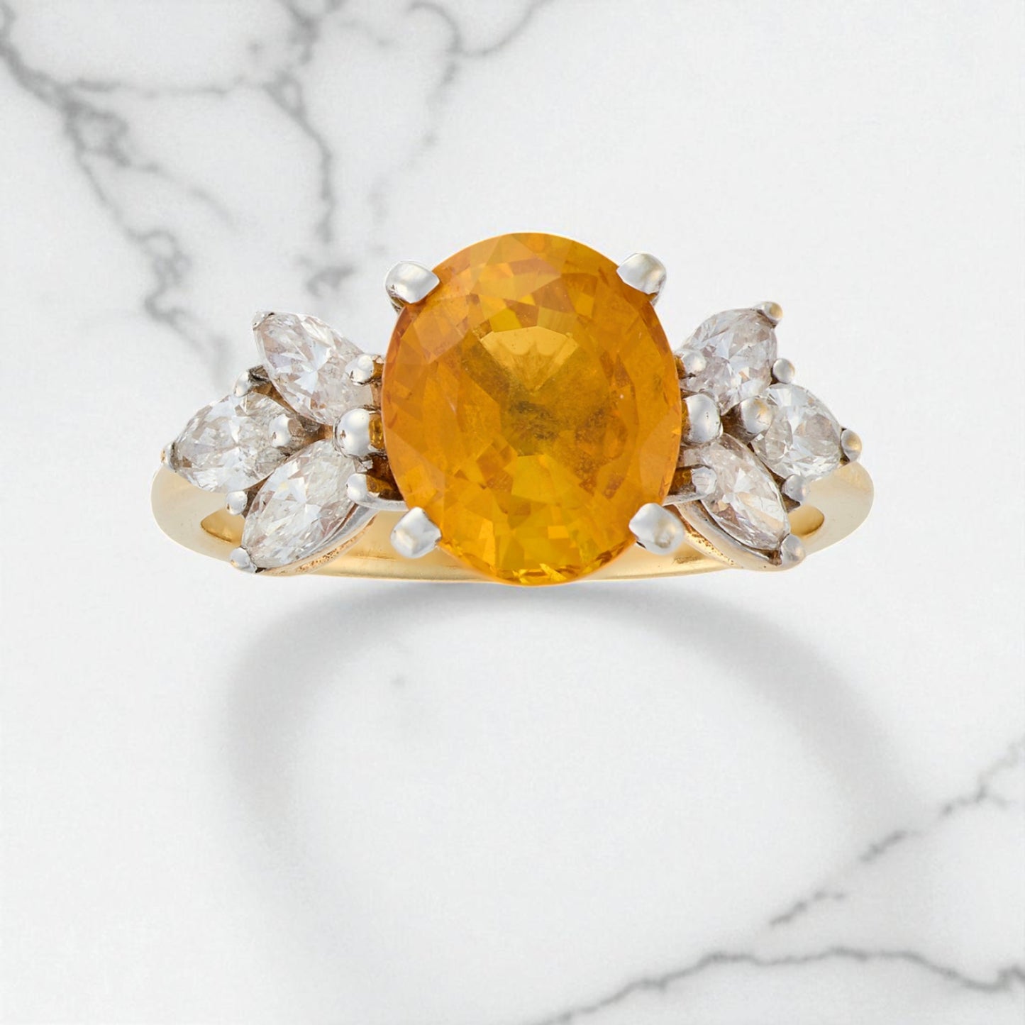 Orange Sapphire and Diamond Ring