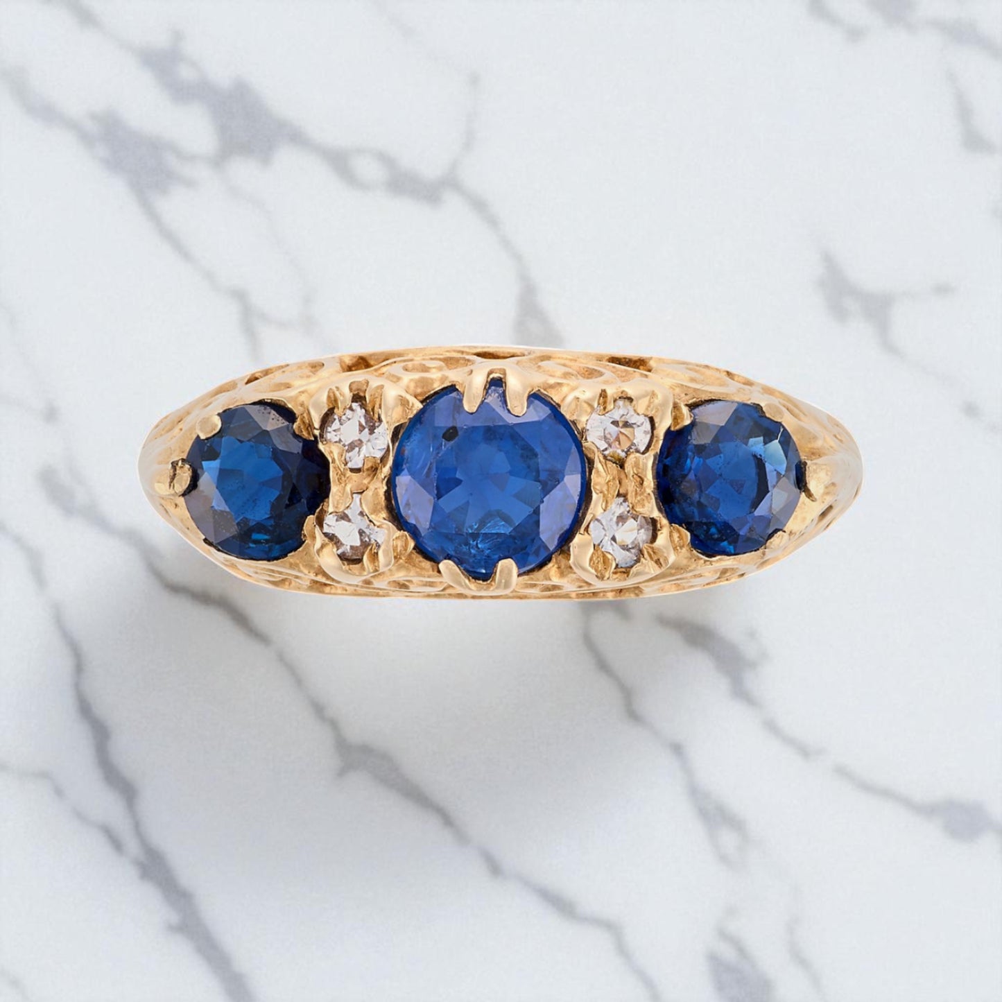 Sapphire and Diamond Gypsy Ring
