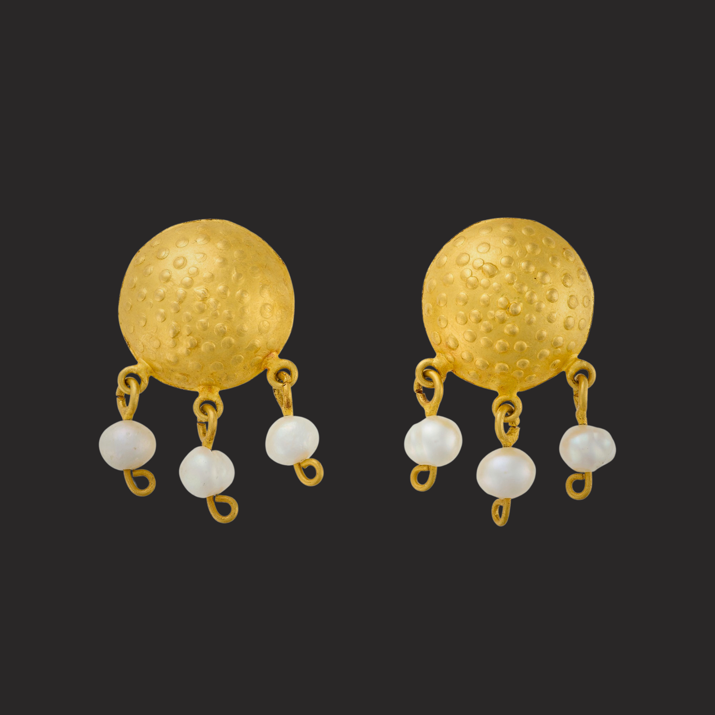 Hammered Gold and Pearl Earrings