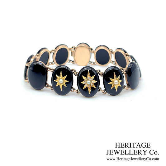 Antique Victorian mourning bracelet in onyx and gold 