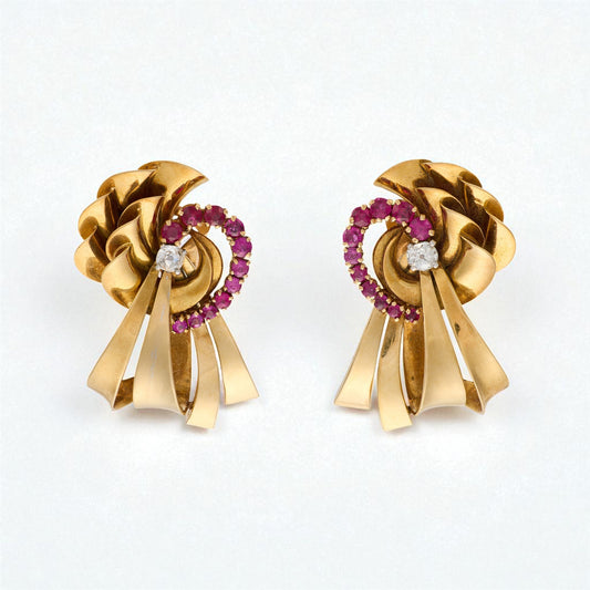 Retro Ruby and Diamond Earrings