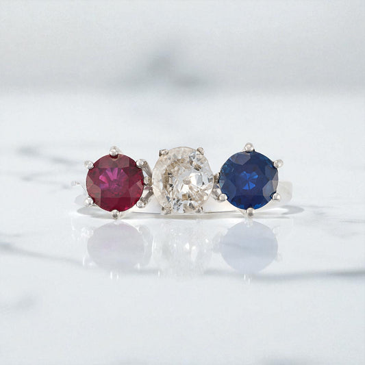 Ruby, Sapphire and Diamond Ring