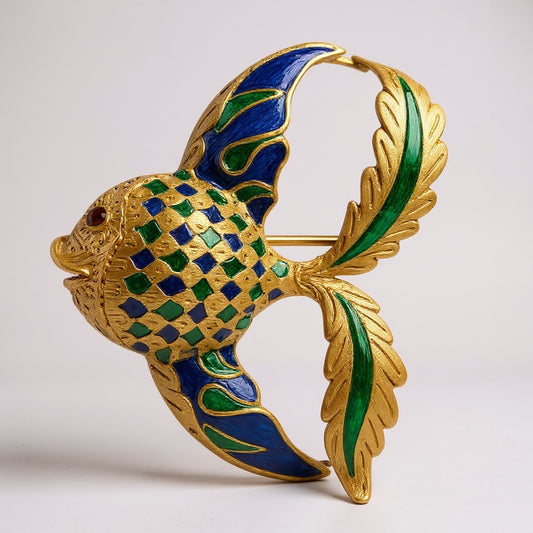 Italian Enamel & Gold Fish Brooch