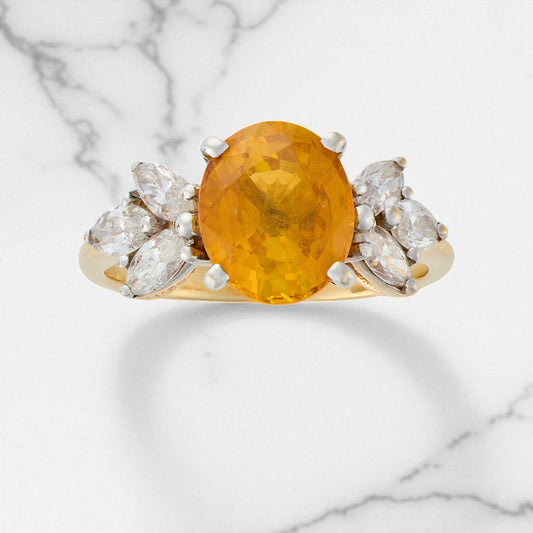Orange Sapphire and Diamond Ring