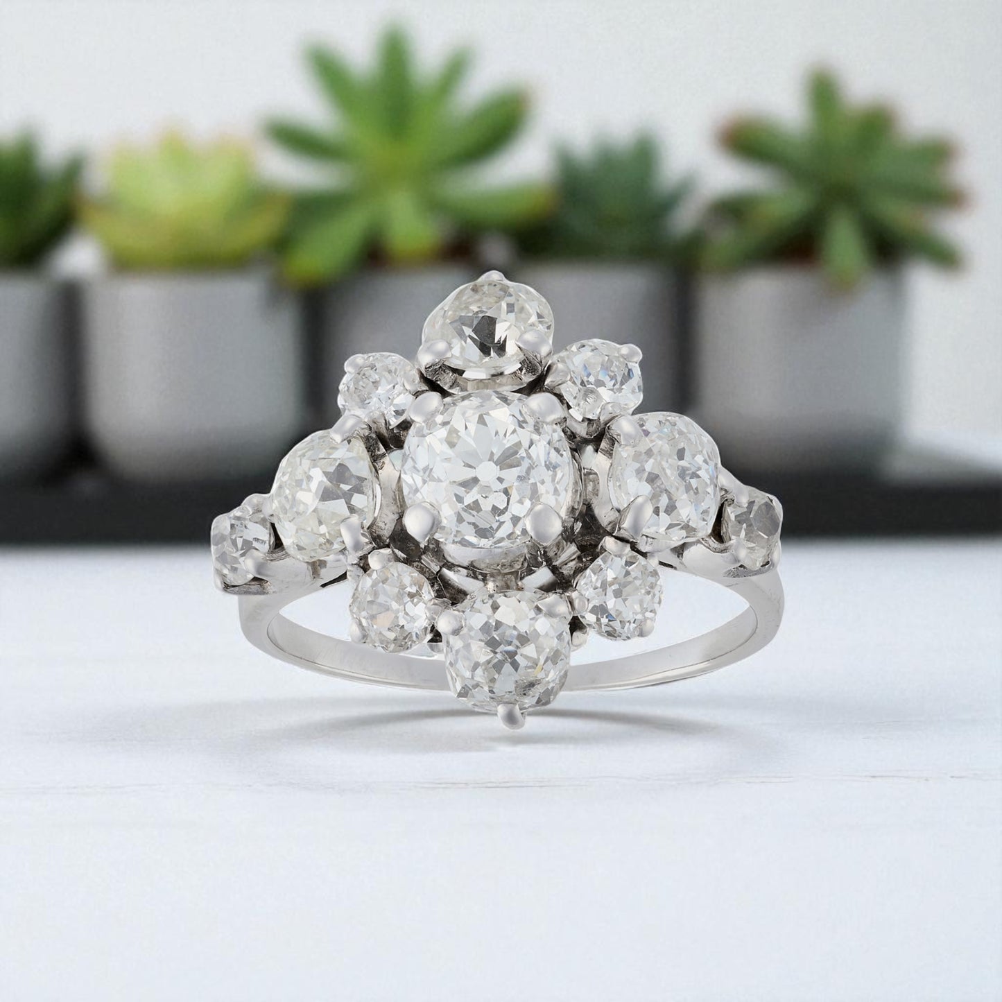 Old Cut Diamond Cluster Ring