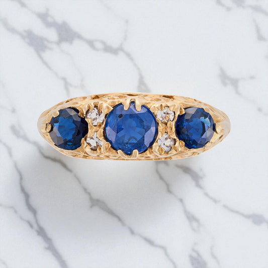 Sapphire and Diamond Gypsy Ring