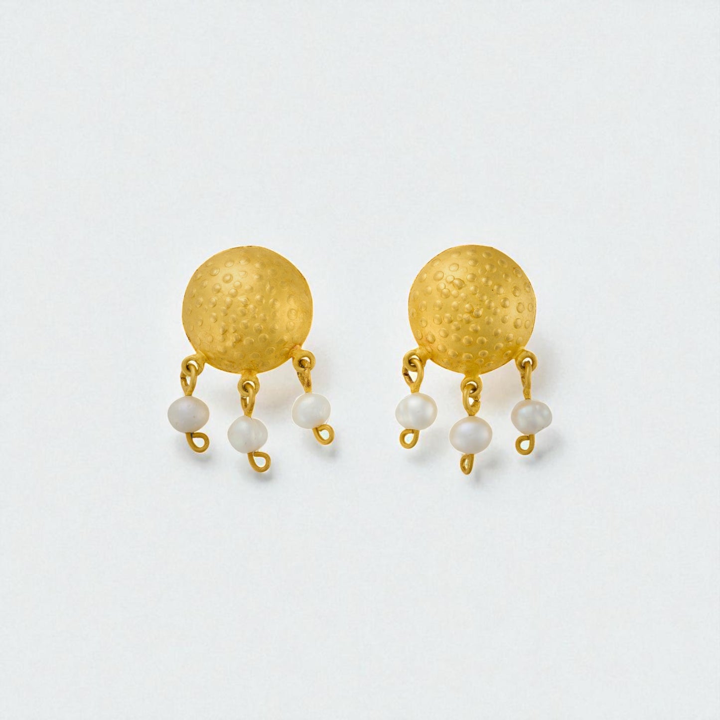 Hammered Gold and Pearl Earrings