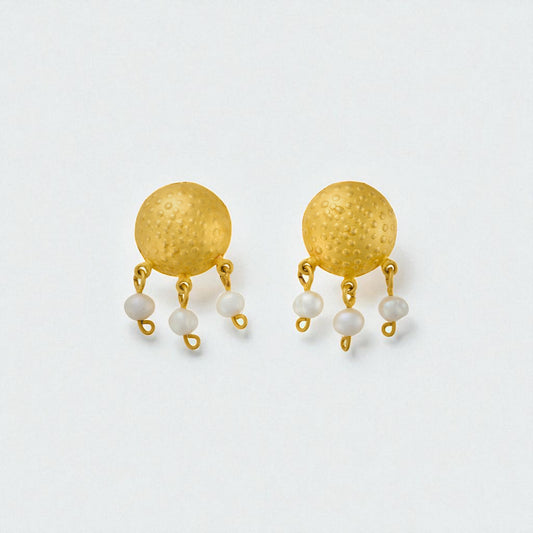 Hammered Gold and Pearl Earrings